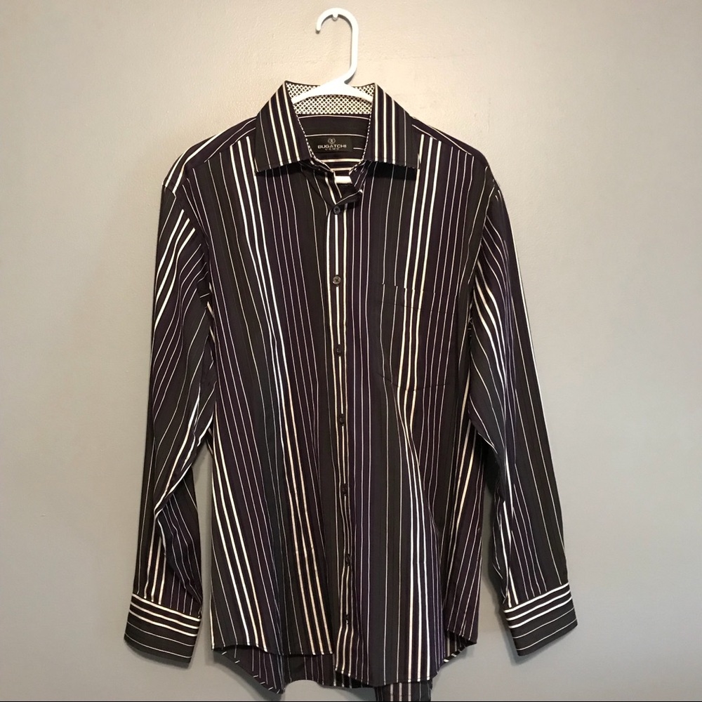 Bugatchi uoma dress shirt stripped long sleeve lg